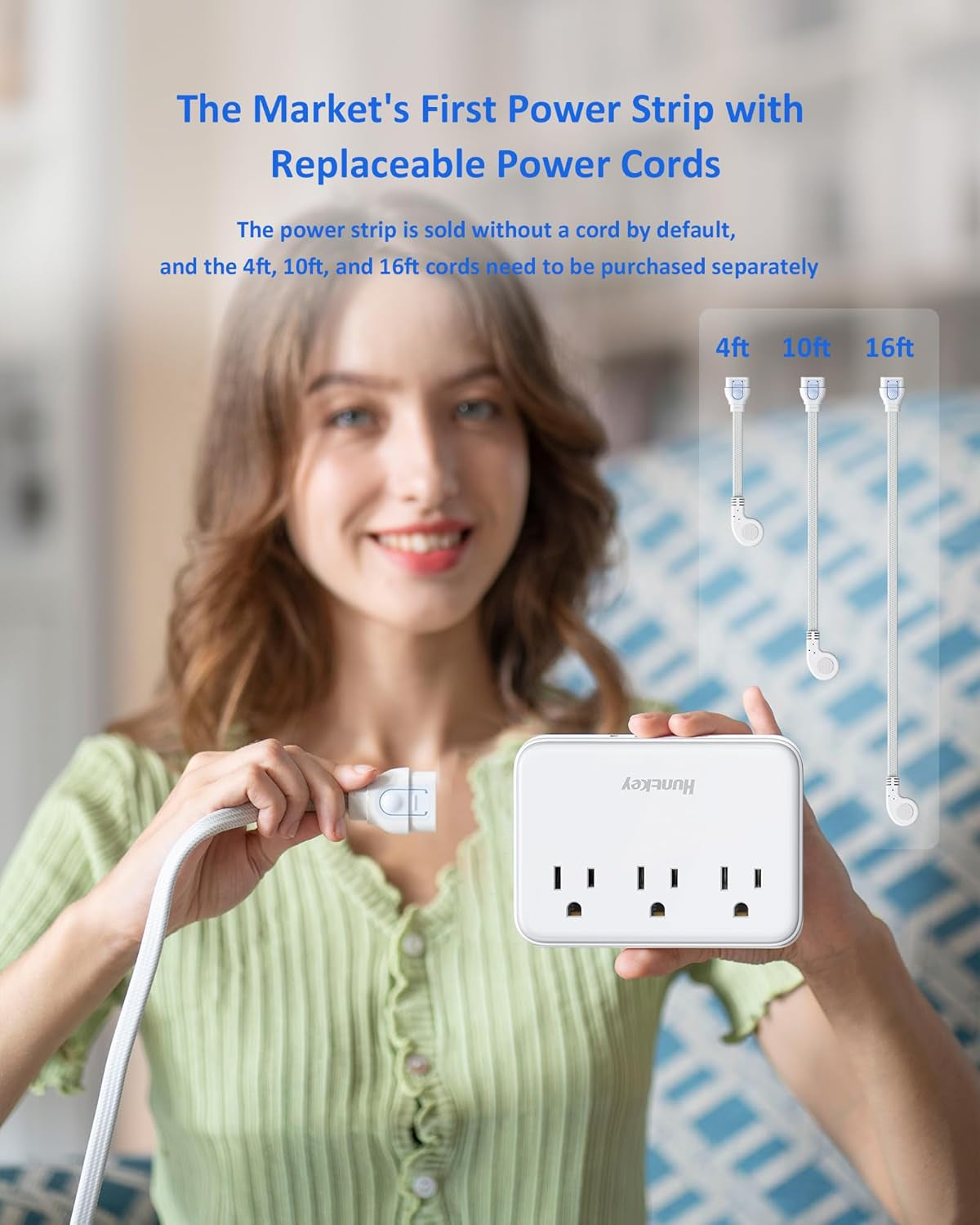 Easycombo Travel Detachable Power-Strip - 3-Outlets, Cruise Approved, No Surge Protection, Detachable Cord Options,4 USB Ports (2 USB-C, 2 USB-A)