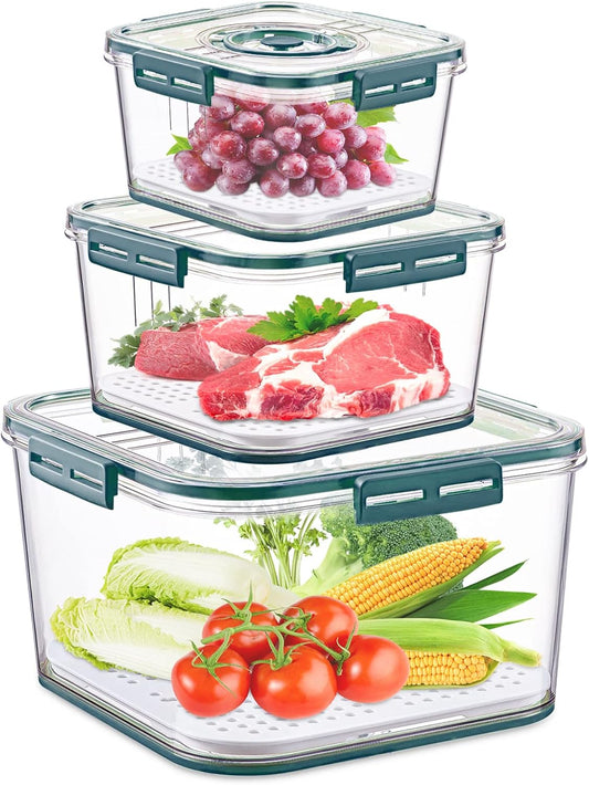 Food Storage Containers,186/98/48 Oz Multifunctional Draining Crisper with Strainers,Vegetables and Fruits Storage Containers with Lids Suitable for All Kinds of Food Storage,Bpa Free Plastic