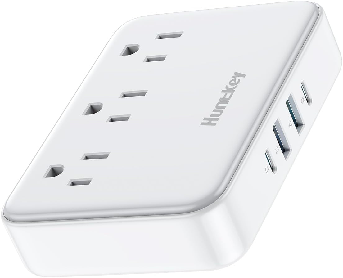 Easycombo Travel Detachable Power-Strip - 3-Outlets, Cruise Approved, No Surge Protection, Detachable Cord Options,4 USB Ports (2 USB-C, 2 USB-A)