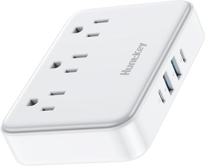 Easycombo Travel Detachable Power-Strip - 3-Outlets, Cruise Approved, No Surge Protection, Detachable Cord Options,4 USB Ports (2 USB-C, 2 USB-A)