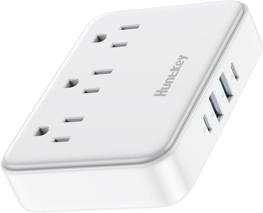 Easycombo Travel Detachable Power-Strip - 3-Outlets, Cruise Approved, No Surge Protection, Detachable Cord Options,4 USB Ports (2 USB-C, 2 USB-A)