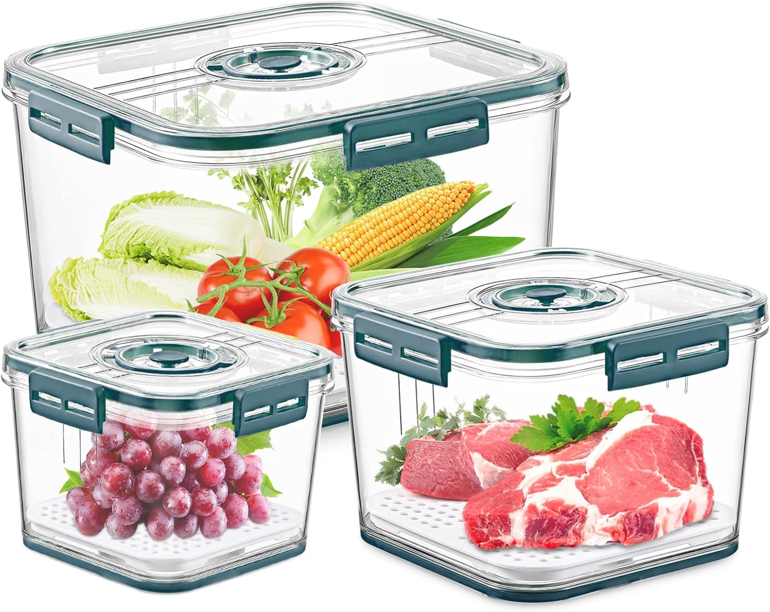 Food Storage Containers,186/98/48 Oz Multifunctional Draining Crisper with Strainers,Vegetables and Fruits Storage Containers with Lids Suitable for All Kinds of Food Storage,Bpa Free Plastic